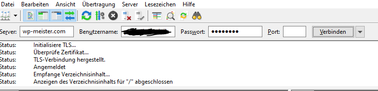 FTP Verbindung über FileZilla