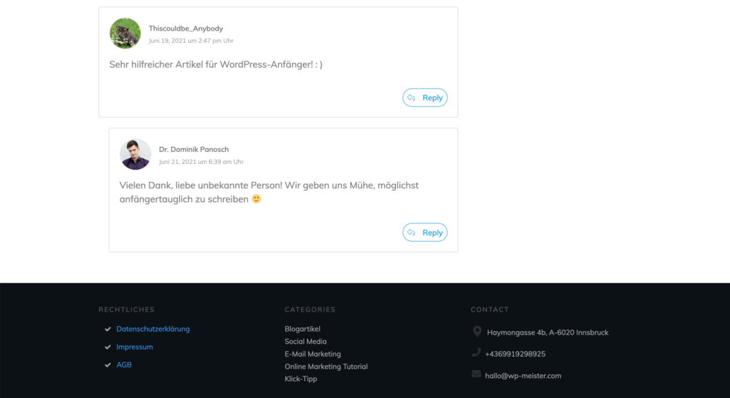 Gravatar Ansicht im Kommentar